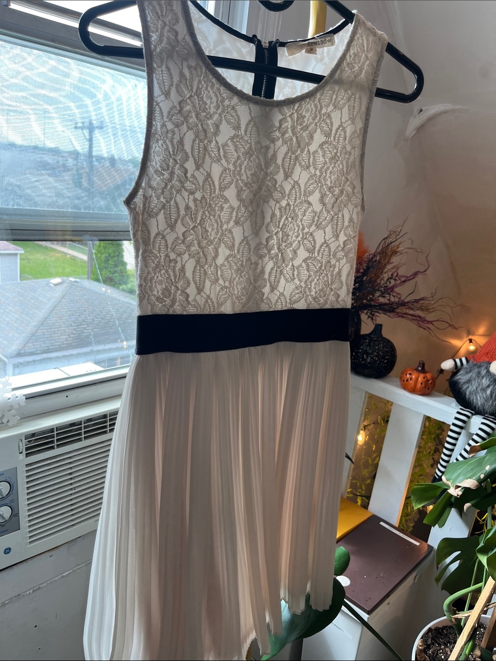 Rewind Ivory Lace Bodice Midi Dress with Black Waistband